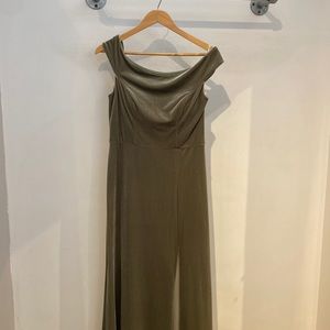 Off shoulder, Sage green velvet dress